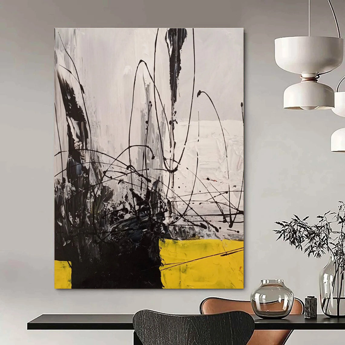 Black - line Dynamic Abstract Painting for Bold Interiors ADGE053
