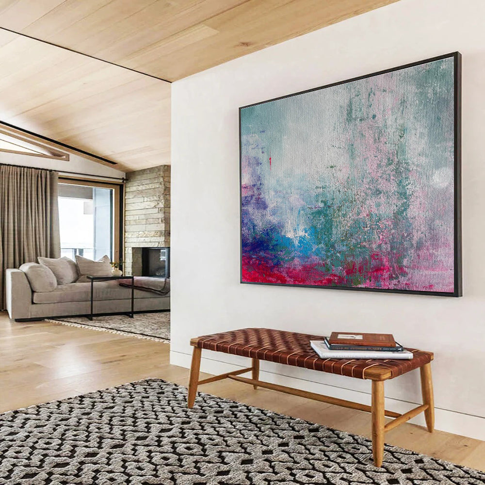 Blue Pink Abstract Painting with Dreamy, Ethereal Tones THY363