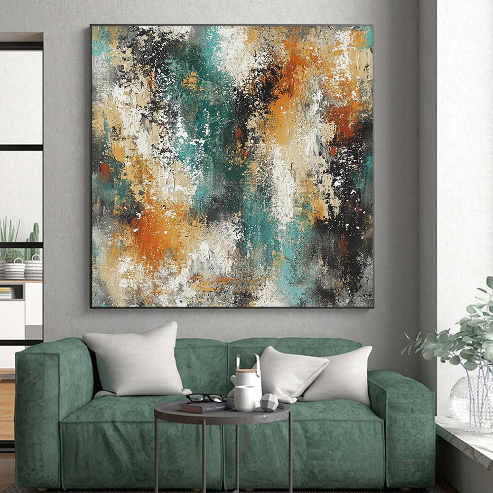 Teal Orange Abstract Painting with Textured Layers GER783