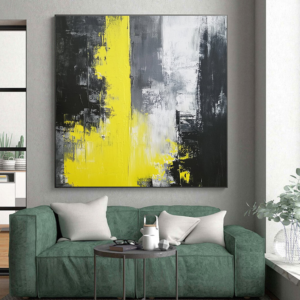 Black Gray and Yellow Abstract Painting with Expressive Strokes GER506