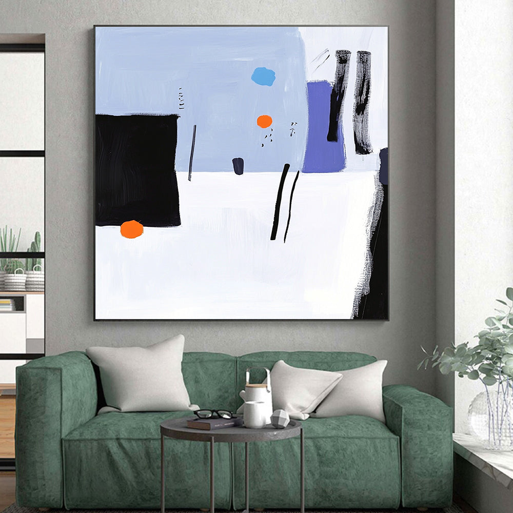 Blue and Purple Abstract Painting with Playful Shapes GER158
