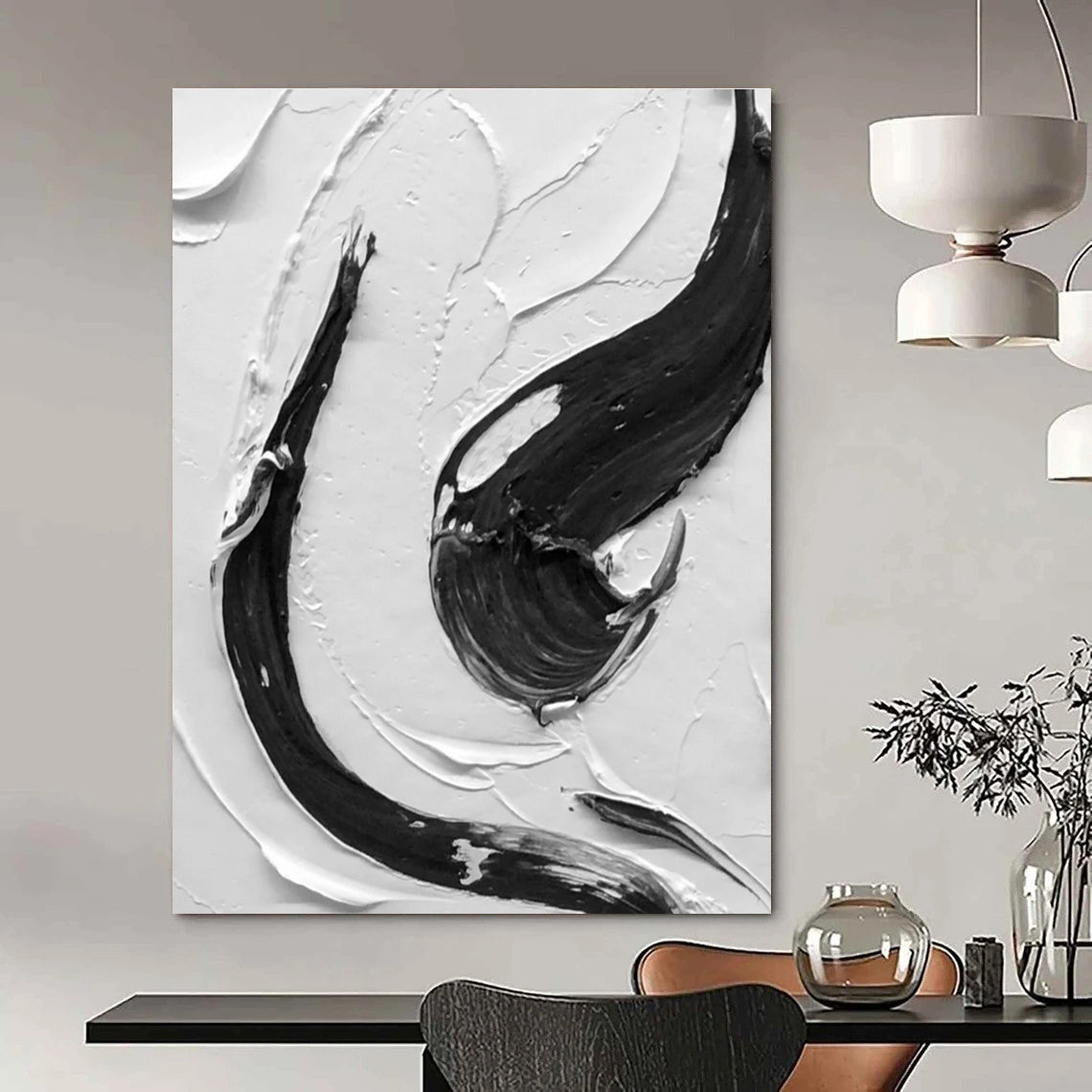 Detailed Black and White Swirl - textured Abstract Art ADGE377