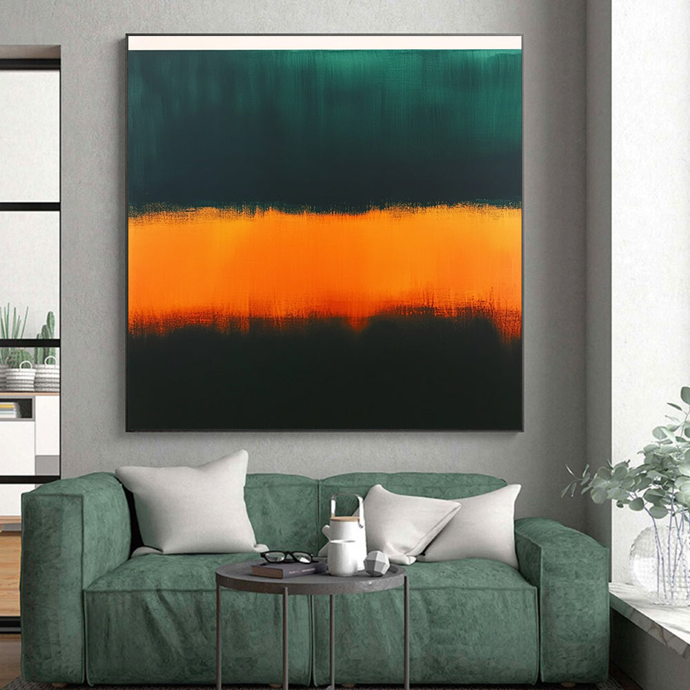 Green and Orange Abstract Painting with Bold Color Bands GER156