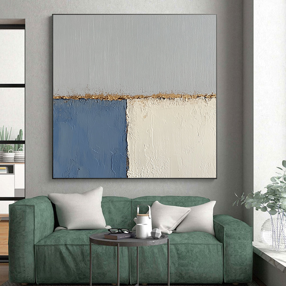 Blue and Gray Abstract Painting with Textured Edges GER165
