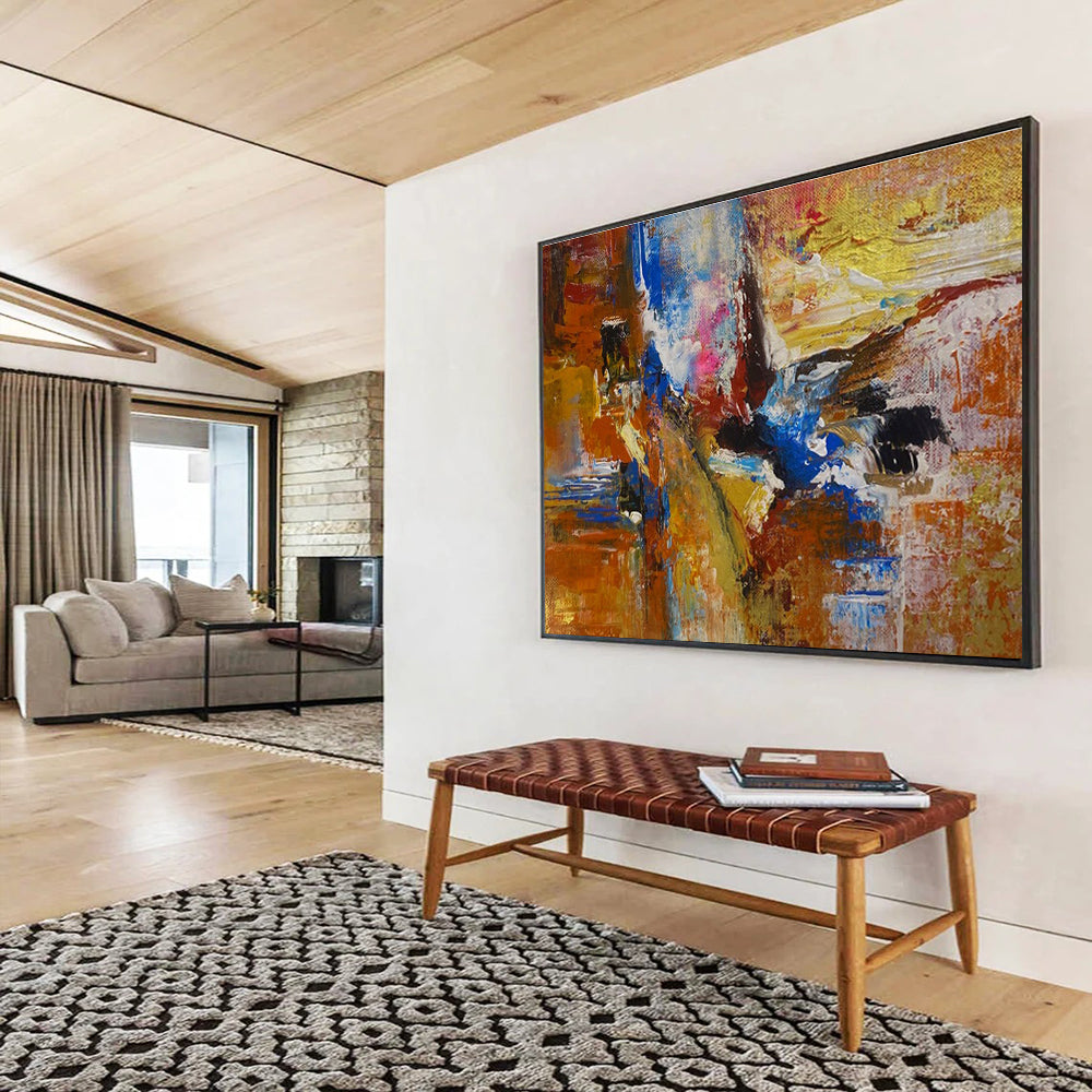 Orange Blue Gold Abstract Painting with Warm, Inviting Hues THY385