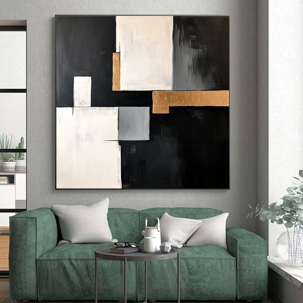Black White Gray and Gold Abstract Painting with Luxe Elements GER508