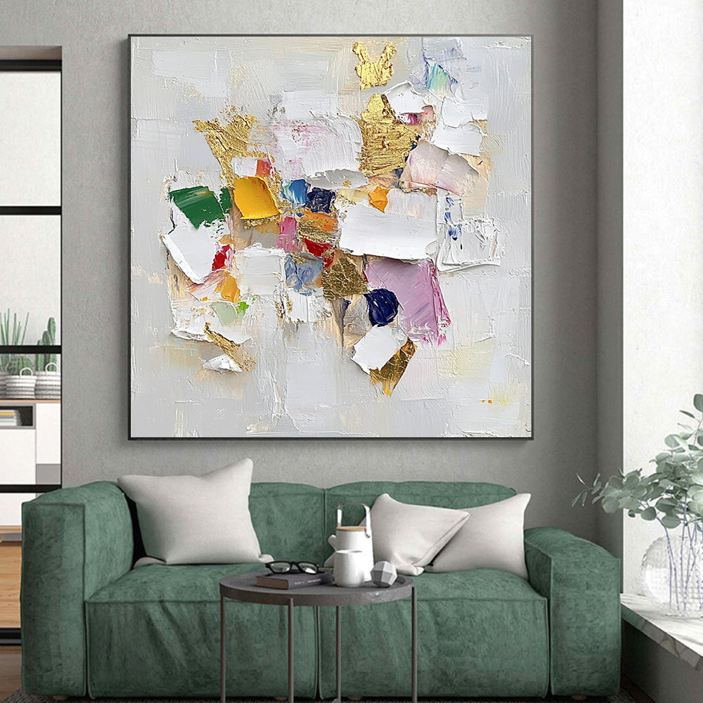Colorful Patch and Gold Abstract Painting with 3D Effect GER482