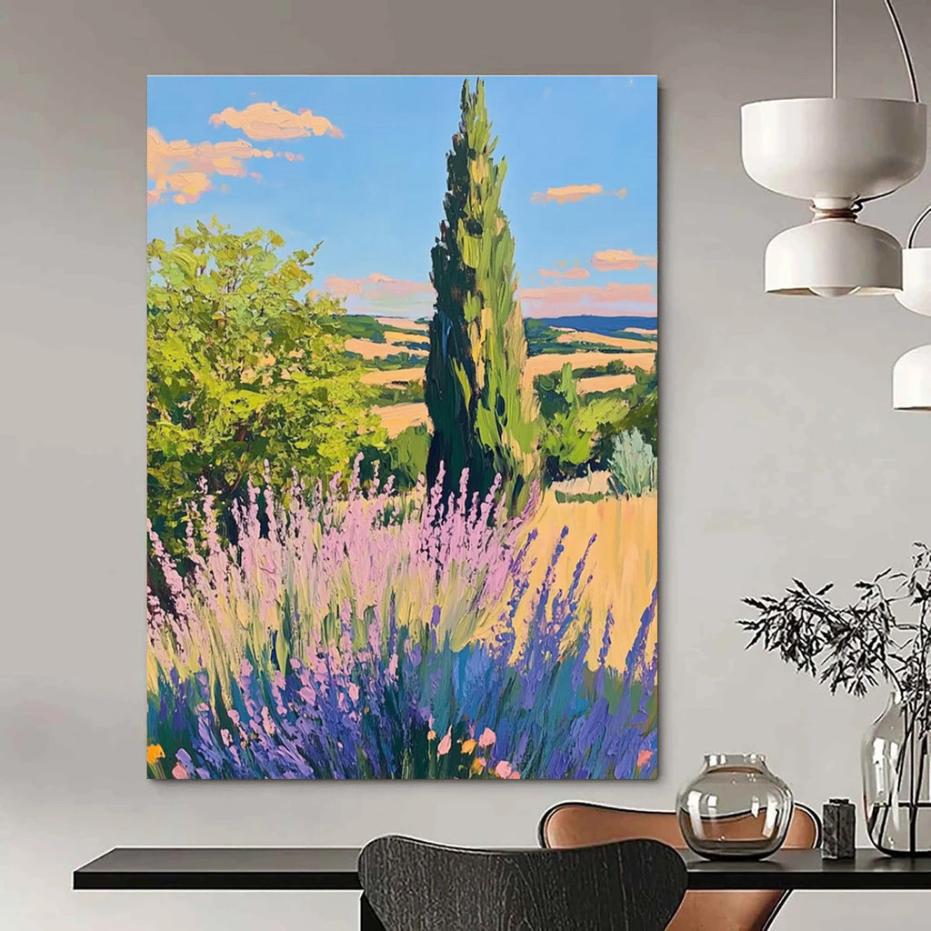 Scenic Landscape with Lavender Painting in Bright Colors ADGE436