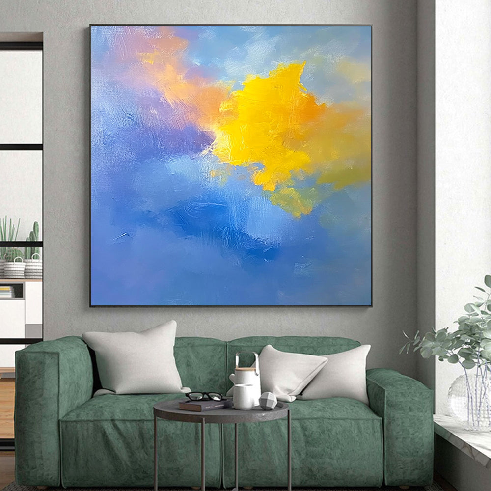 Blue Purple and Yellow Abstract Painting with Vibrant Clouds GER396