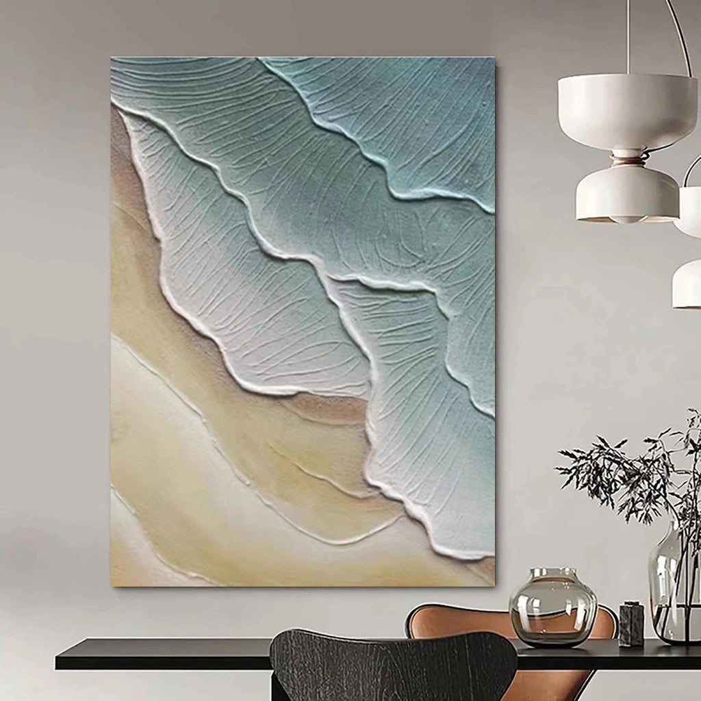Blue and Gray Textured Leaf - like Abstract Painting ADGE342