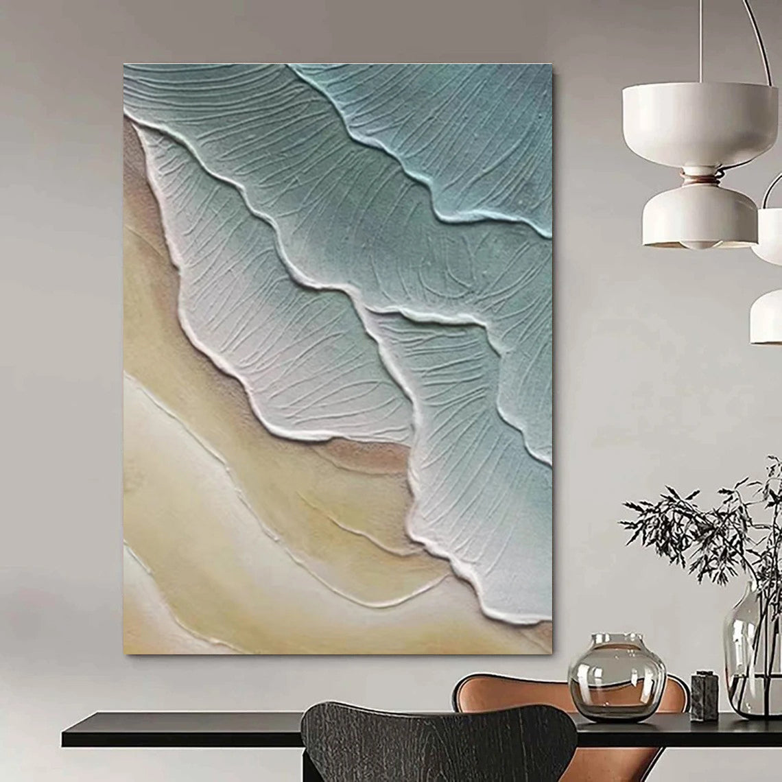 Blue and Gray Textured Leaf - like Abstract Painting ADGE342