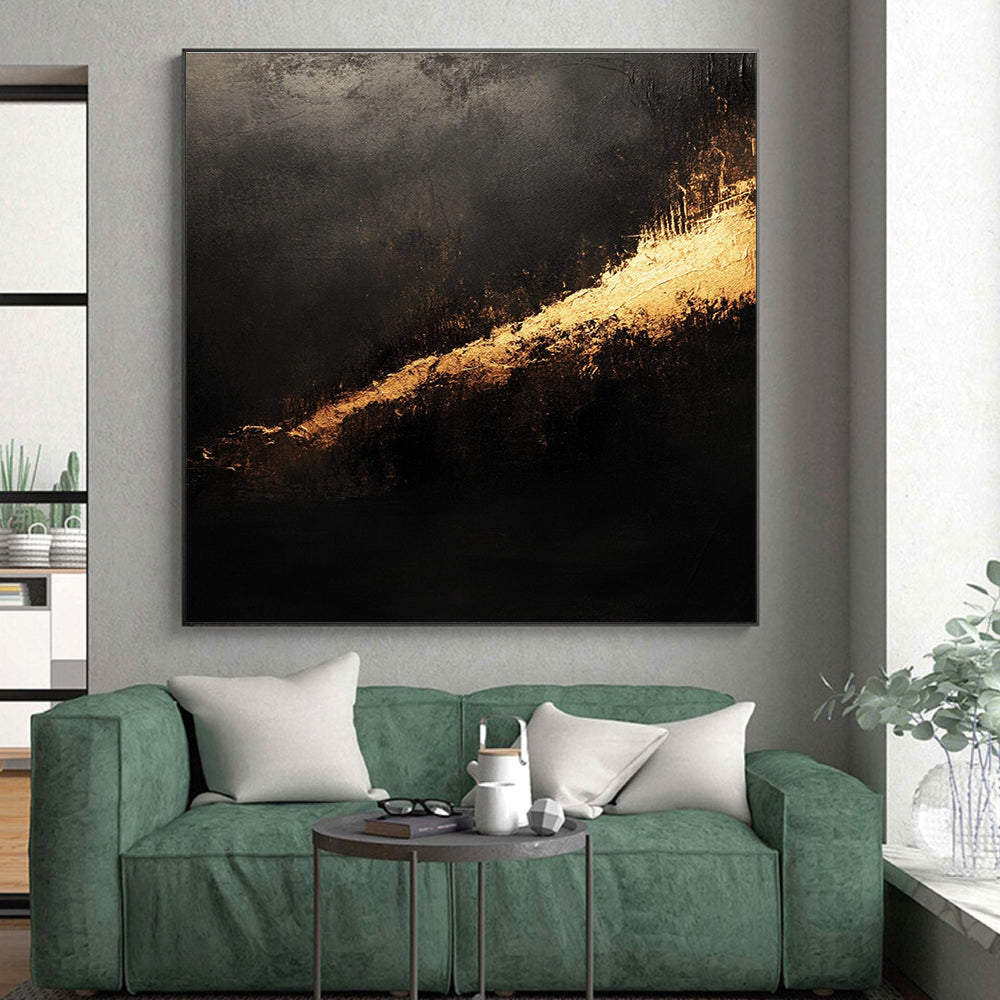 Black Gold Subtle Glow Abstract Painting GER828