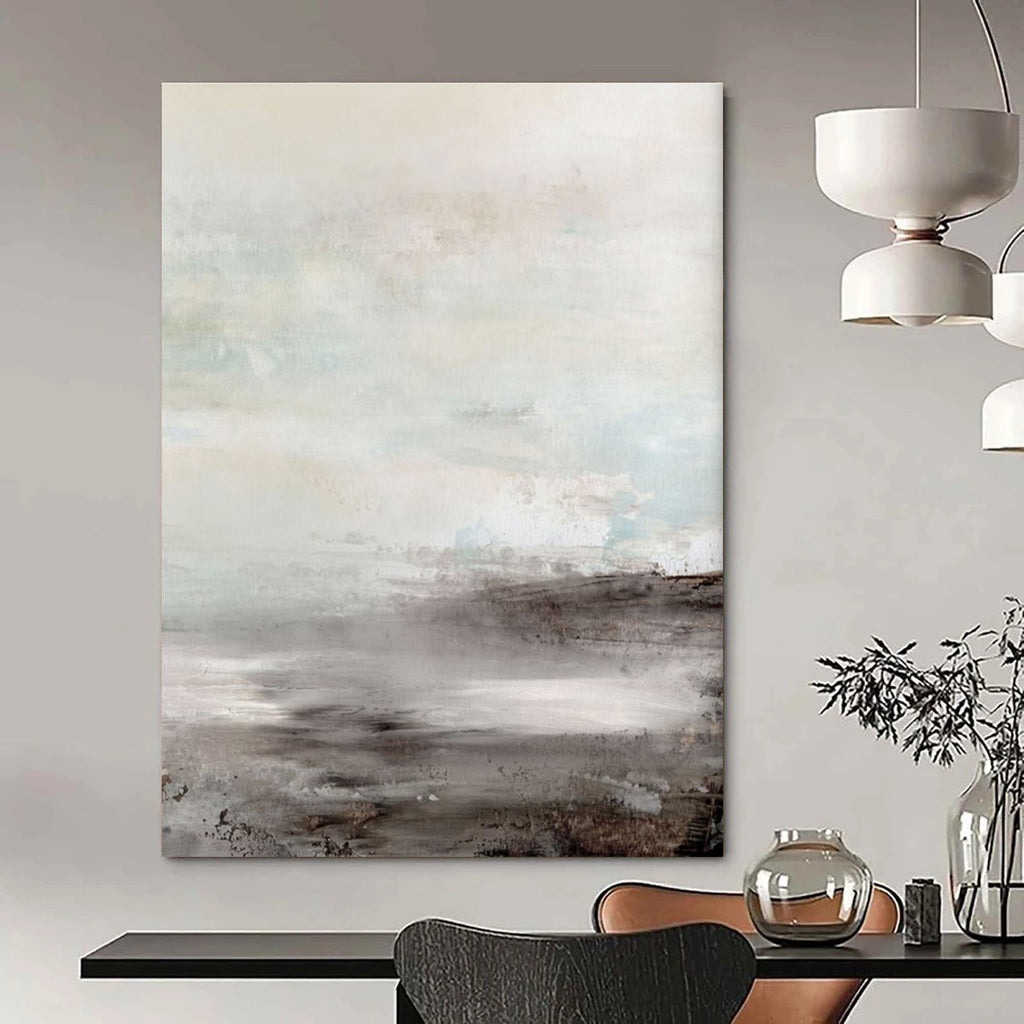 Serene Misty Coastal Abstract in Gray and Blue Painting ADGE154