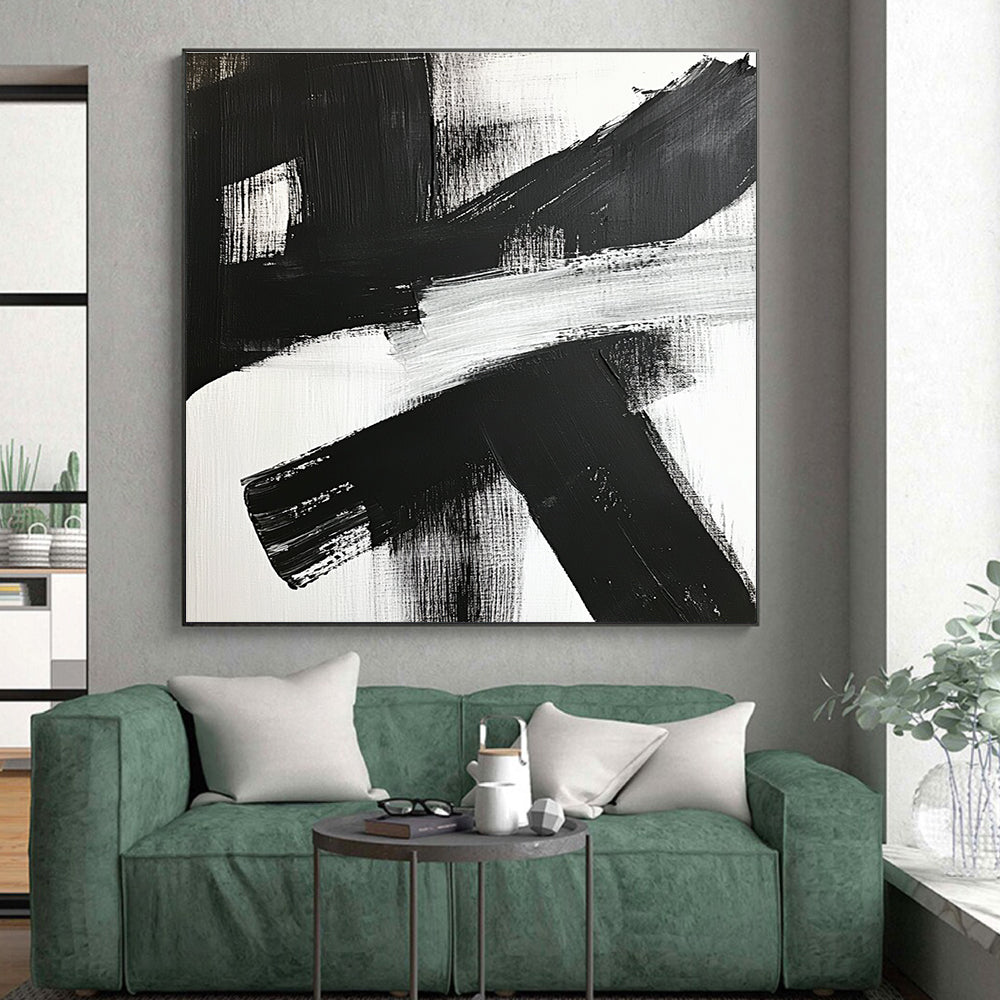 Bold Black White Abstract with Thick Cross Strokes GER359