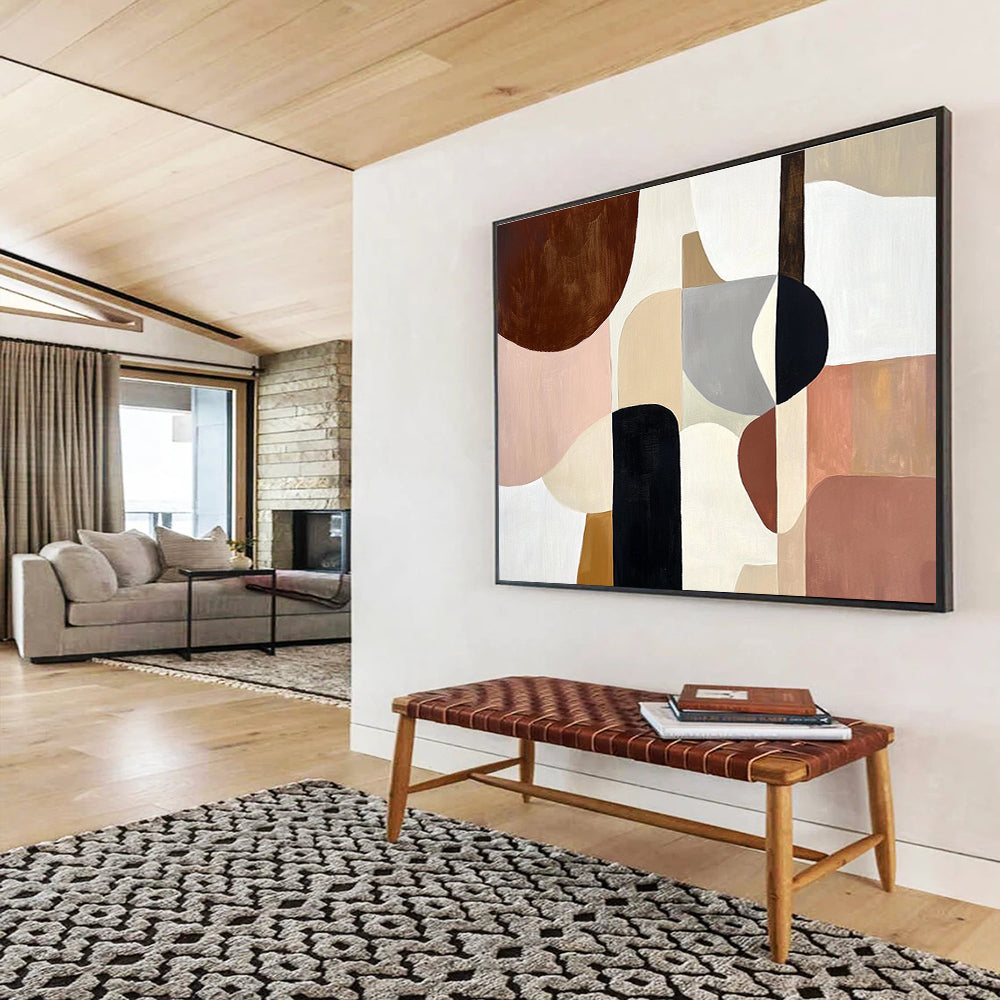 Geometric Shape Abstract Painting with Neutral and Earthy Tones DYP510