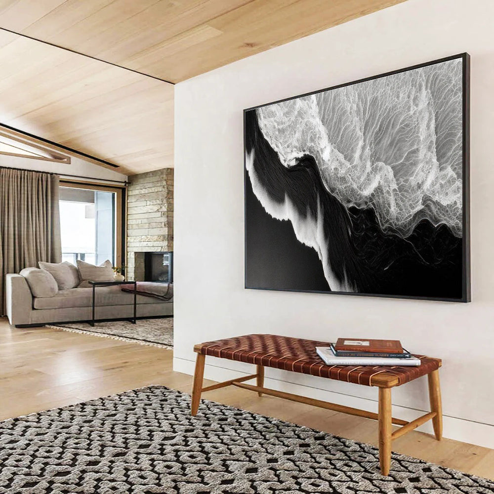 Black White Wave Abstract Painting THY074