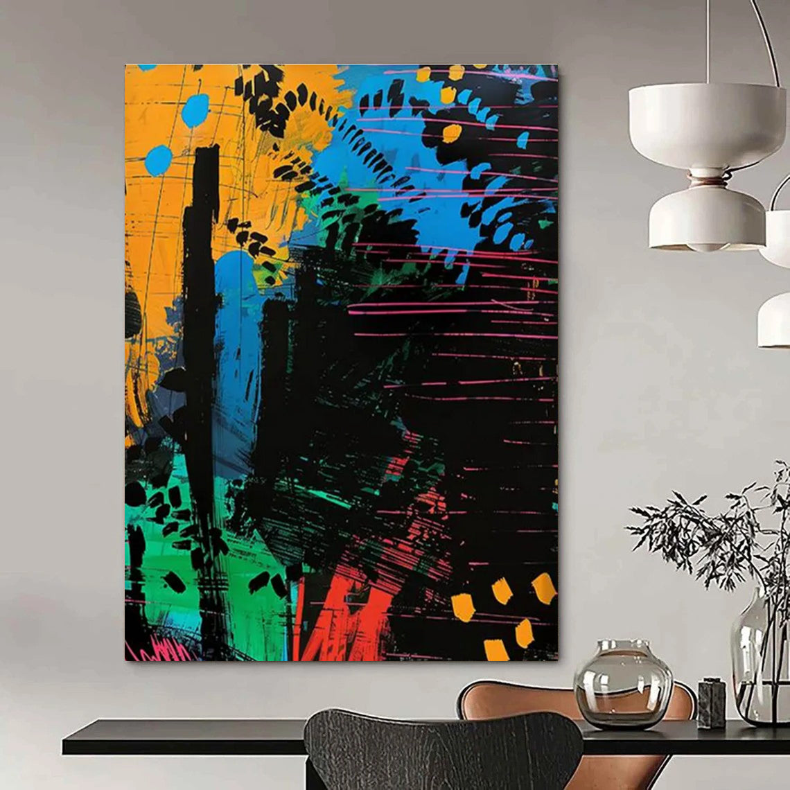 Colorful Abstract Painting with Dynamic Lines and Shapes ADGE096