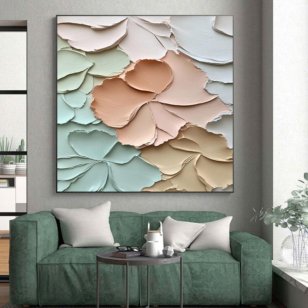 Pastel - Colored Floral Relief Abstract Painting with Textured Petals GER001