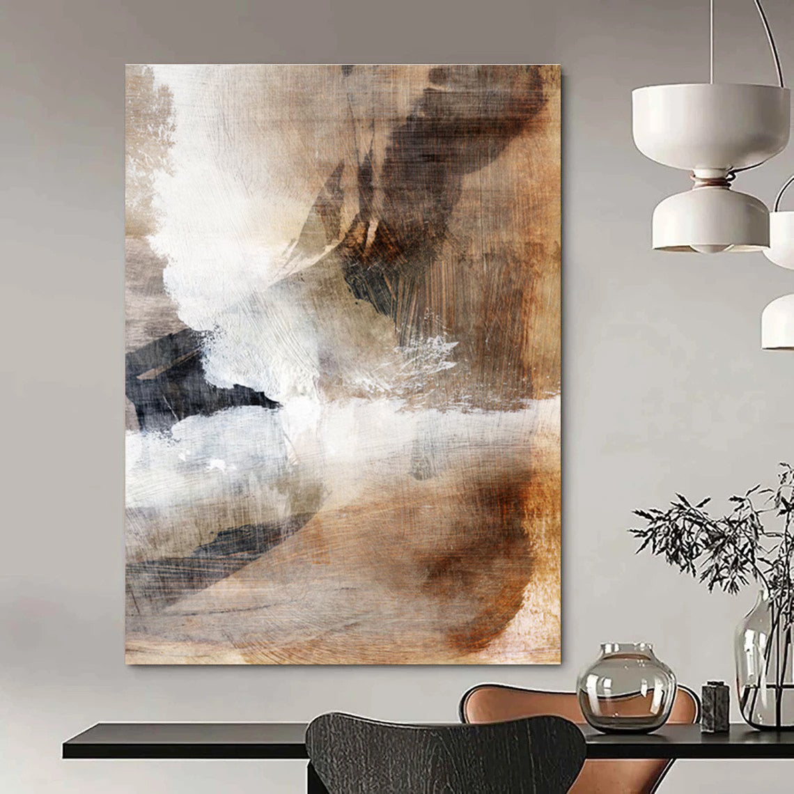 Earth - toned Abstract with White Accents and Textured Surfaces Painting ADGE209