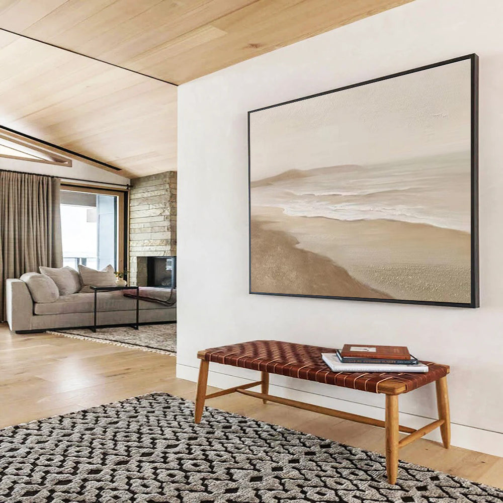 Beige Coastal Abstract Painting with Soft, Dreamy Atmosphere THY397