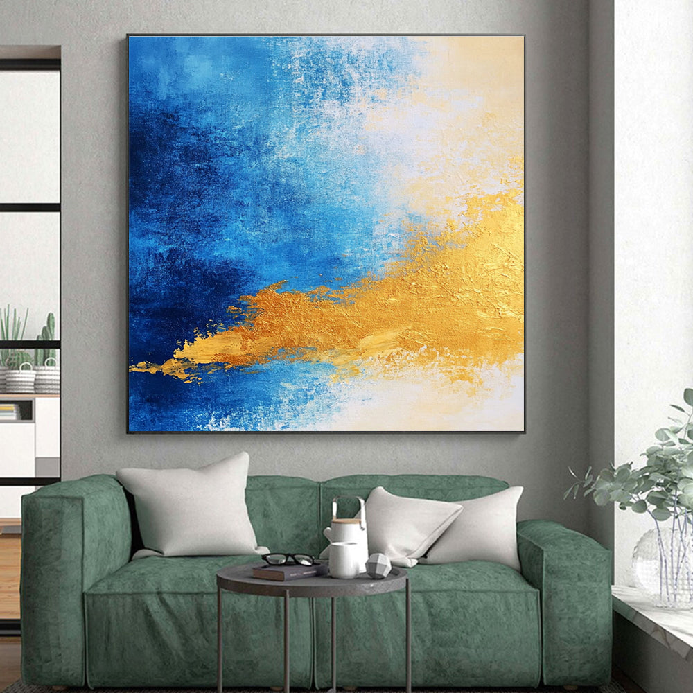 Gradient Blue and Gold Abstract Painting with Subtle Transitions GER376