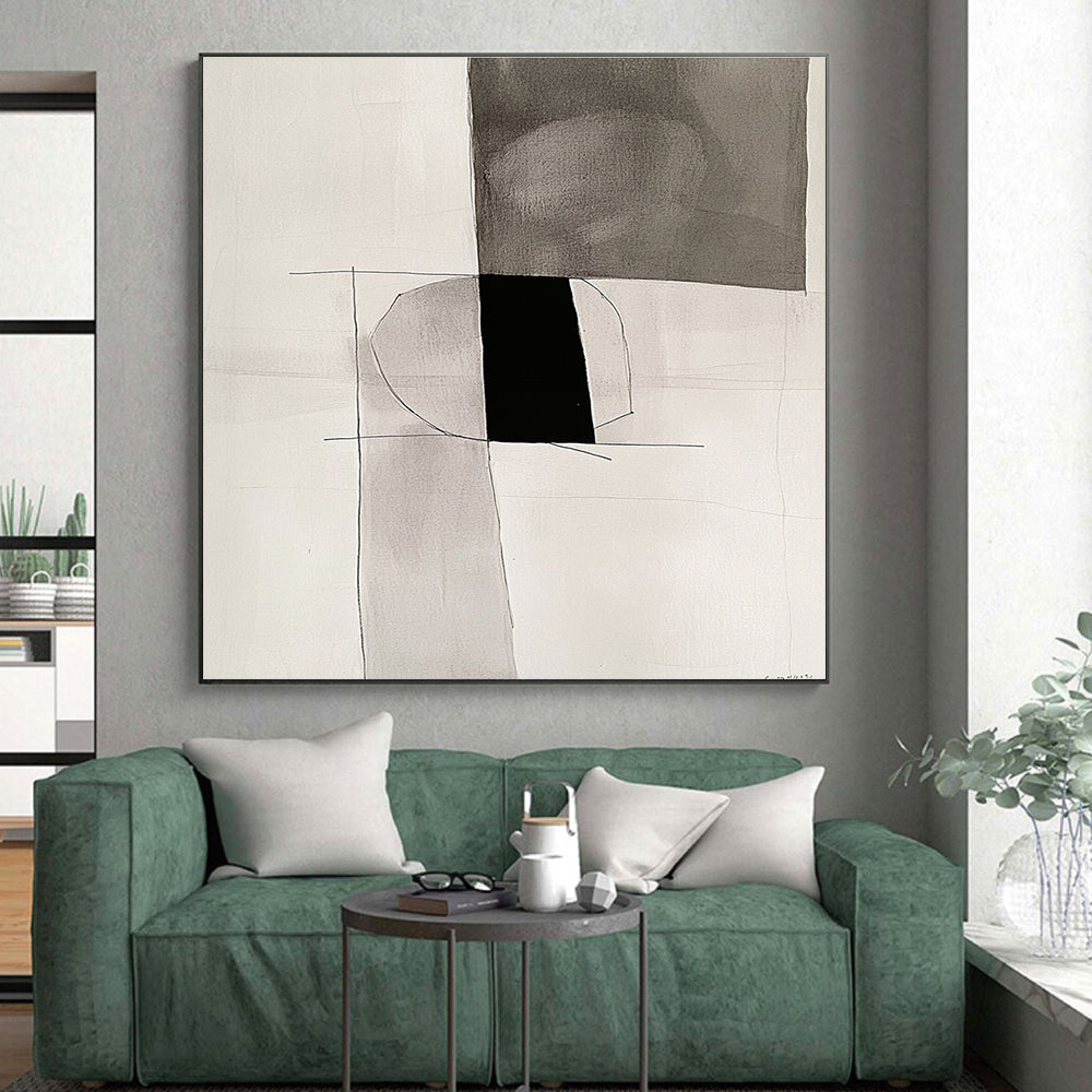 Monochrome Geometric Abstract Painting with Simple Shapes GER721