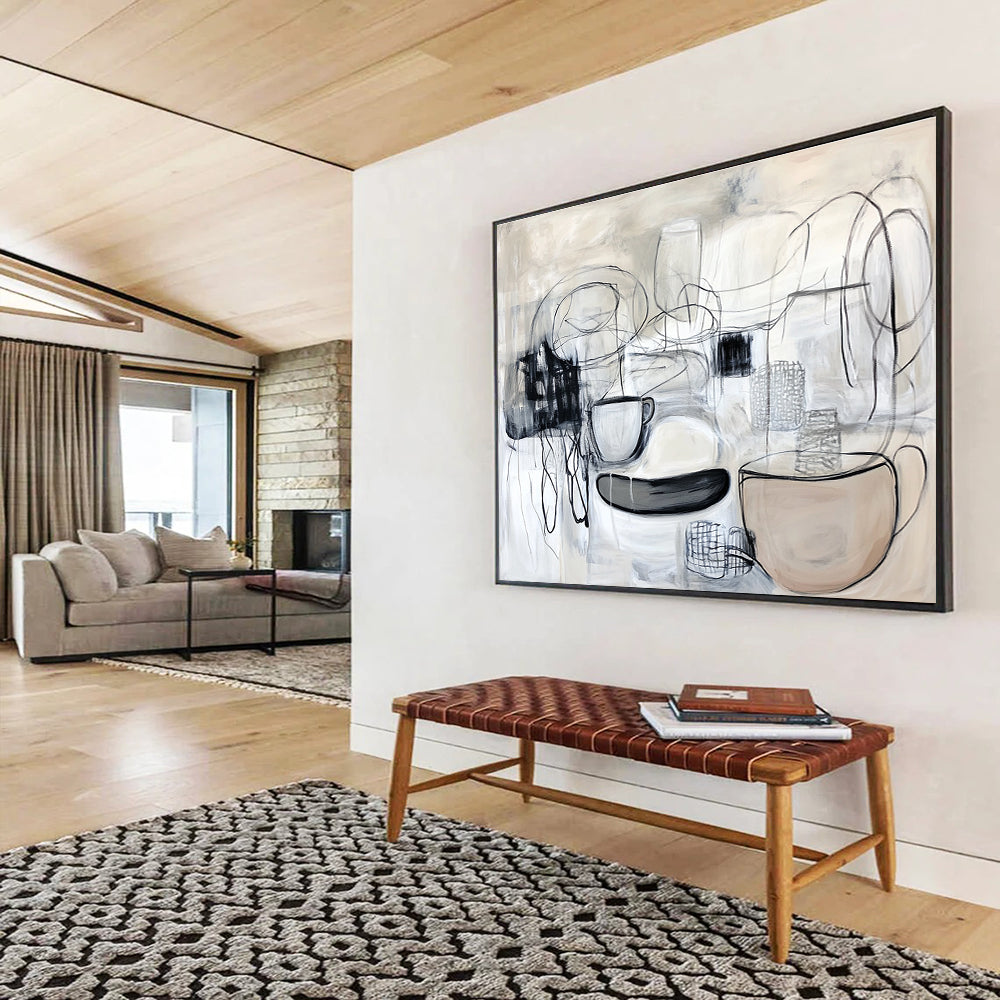 Abstract Still Life in Gray Painting with Line Work DYP547