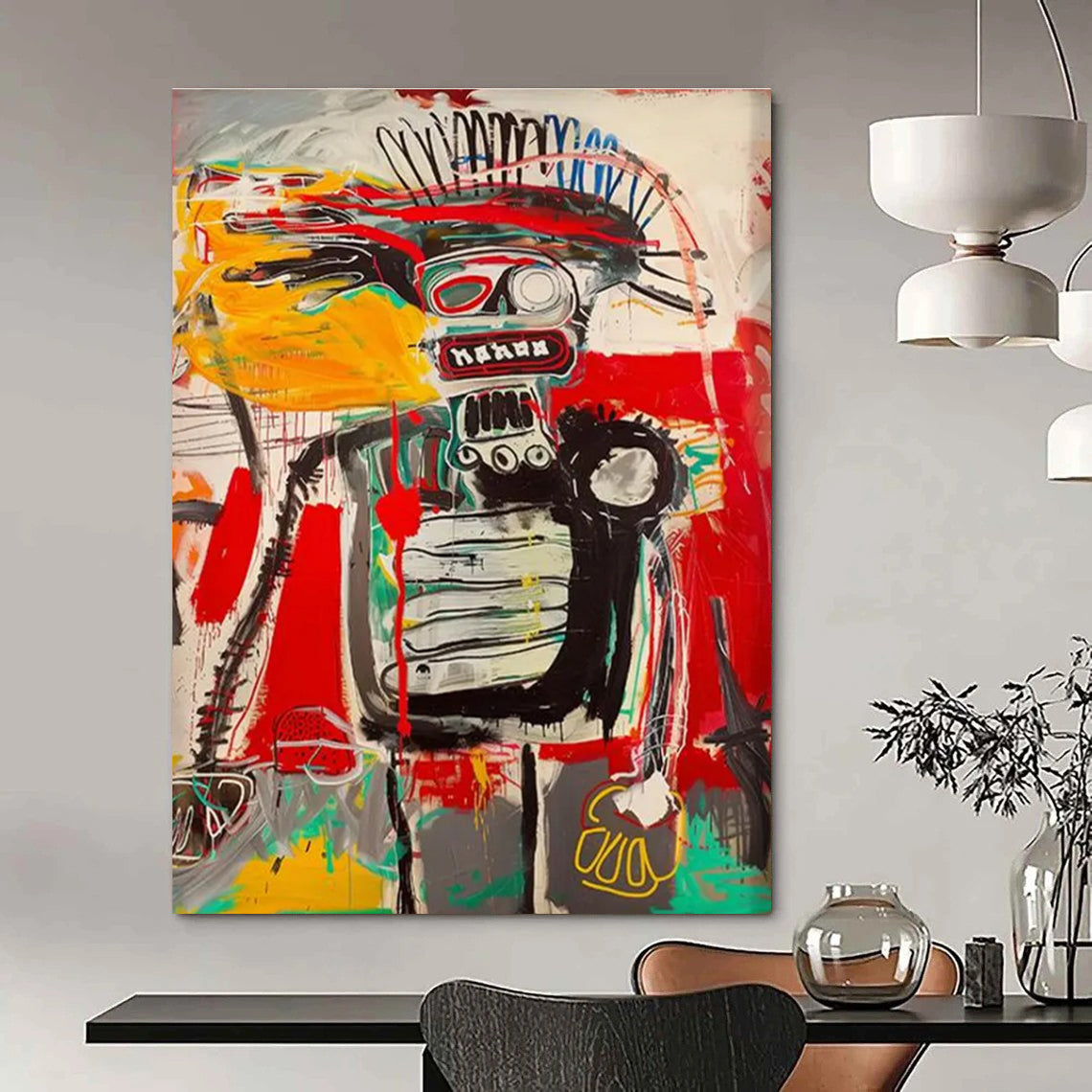 Colorful Abstract Robot Figure Painting with Dynamic Lines ADGE094