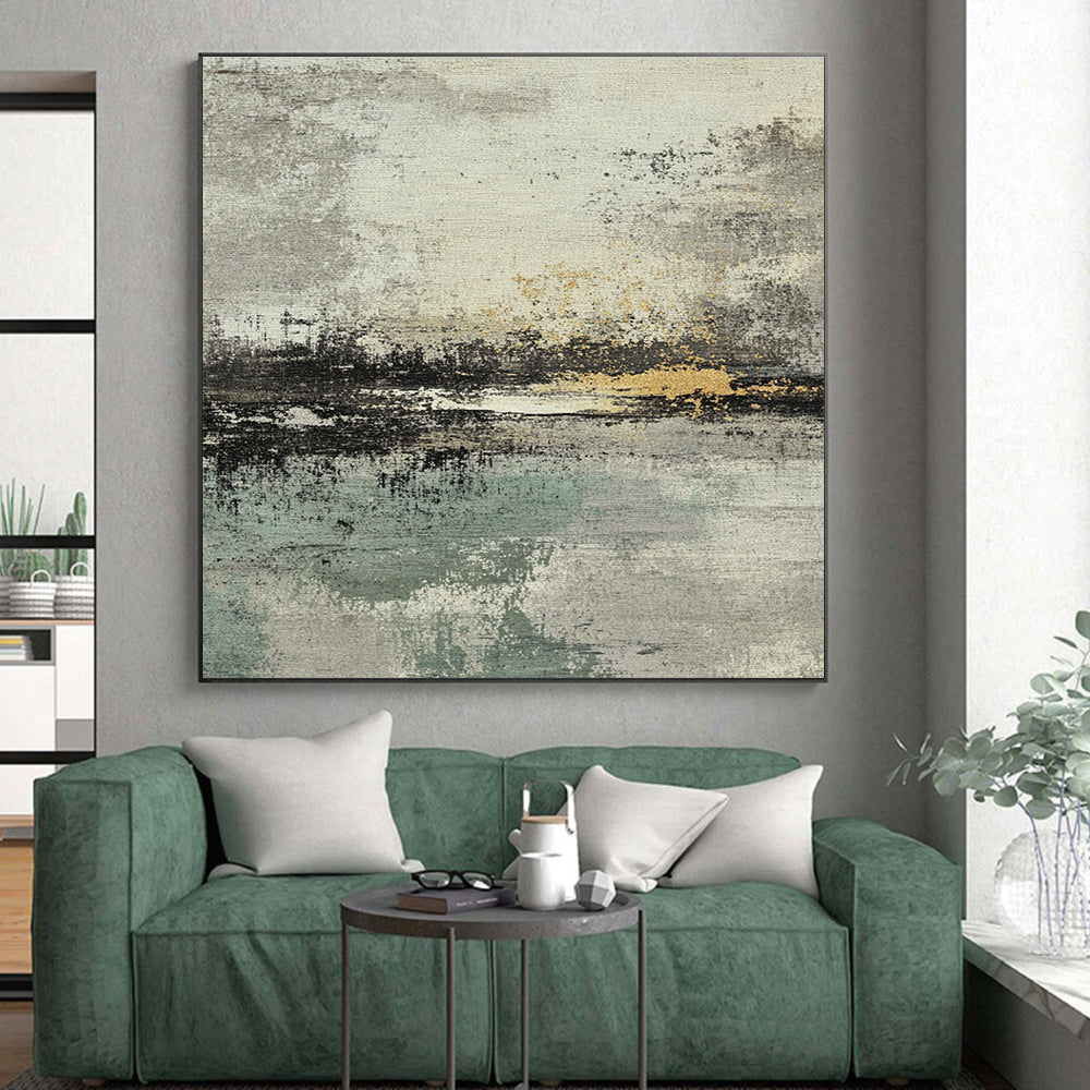 Gray Green and Gold Abstract Painting with Layered Textures GER034