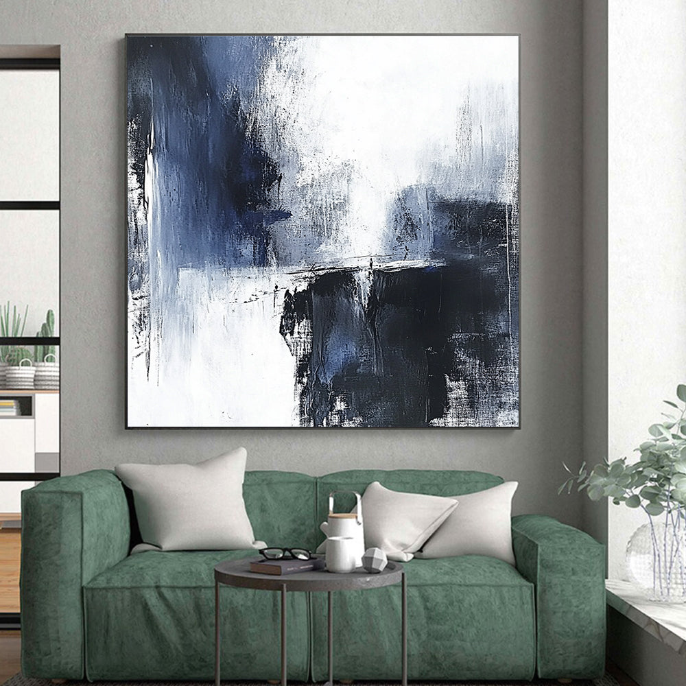 Blue and Gray Abstract Painting with Moody Textures GER557