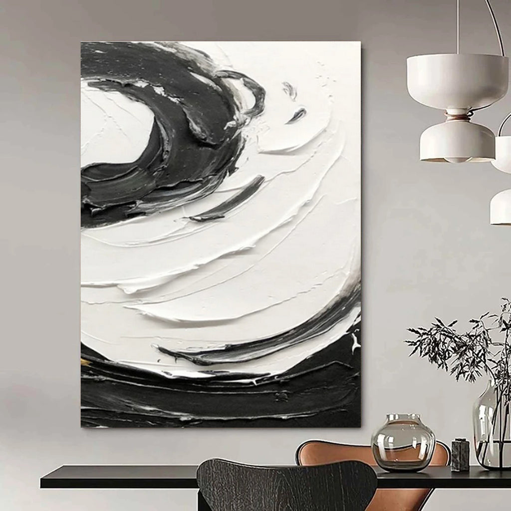 Black and White Textured Swirl Abstract Painting ADGE380