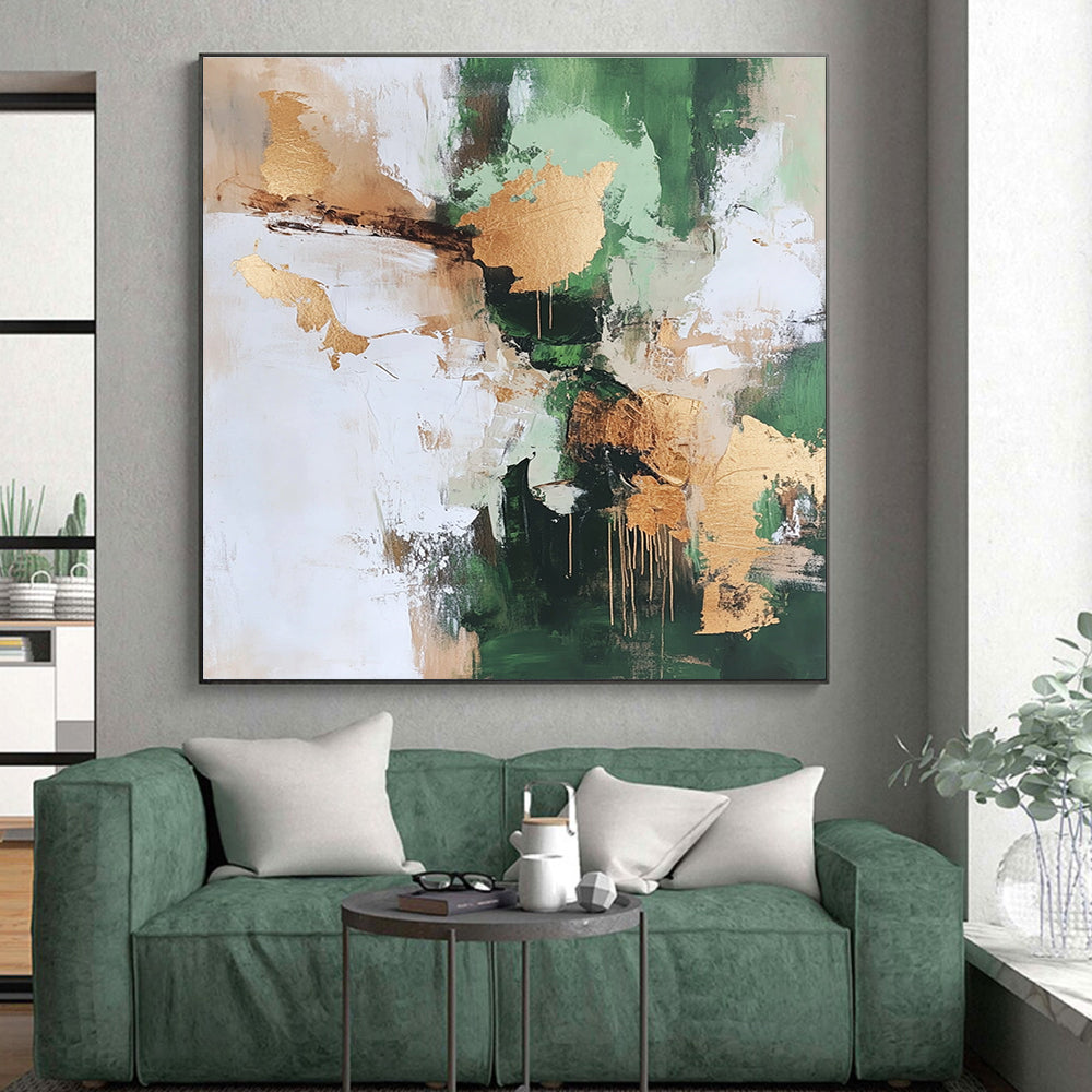 Green Gold and Beige Abstract Painting with Natural Luxury GER528