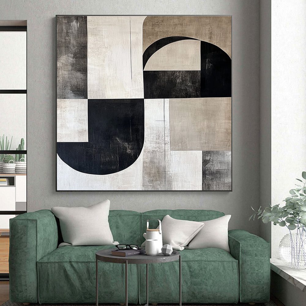 Black and Beige Geometric Shapes Abstract Painting GER211