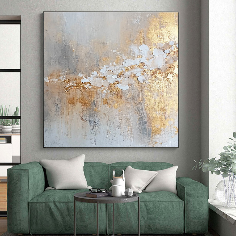 Gold Gray Abstract Painting with Delicate Details GER738