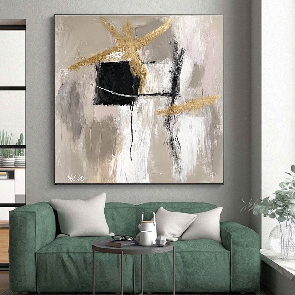 Gold Black and Gray Abstract Painting with Dynamic Strokes GER690