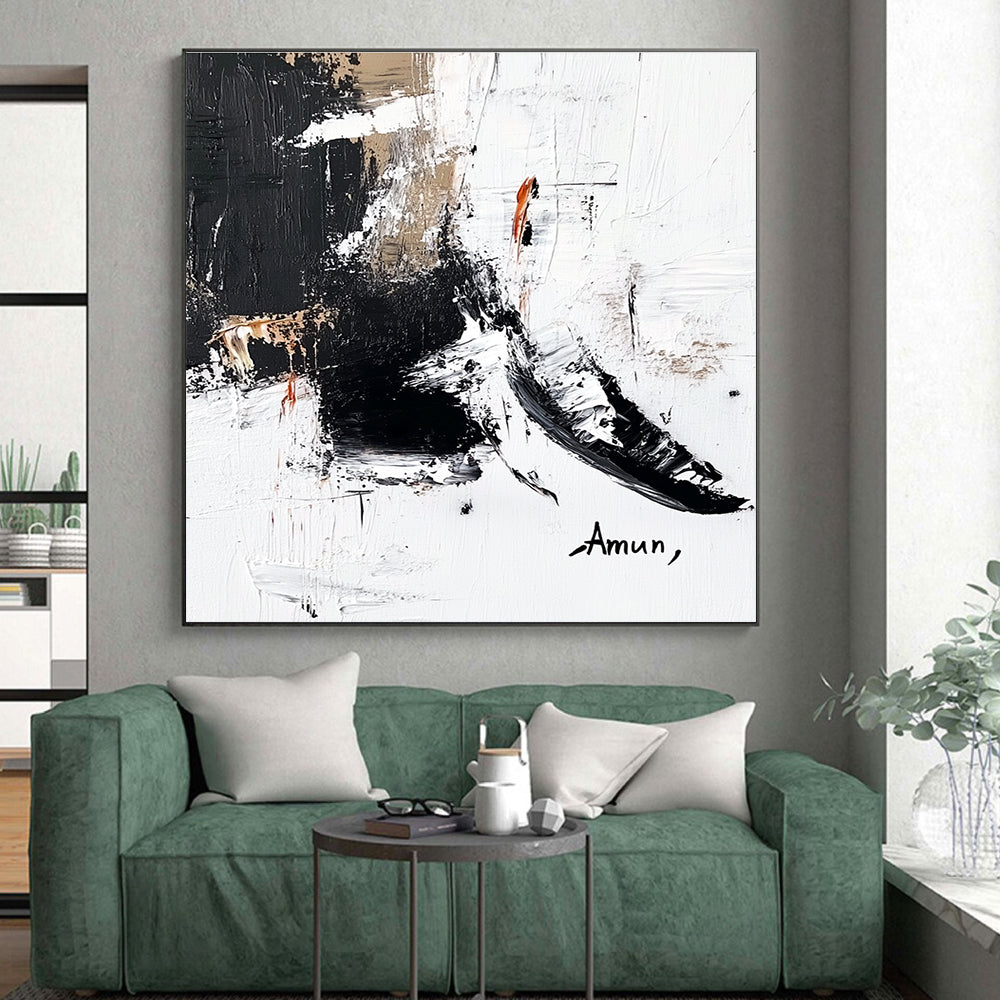 Expressive Black White Abstract with Splashes and Drips GER356