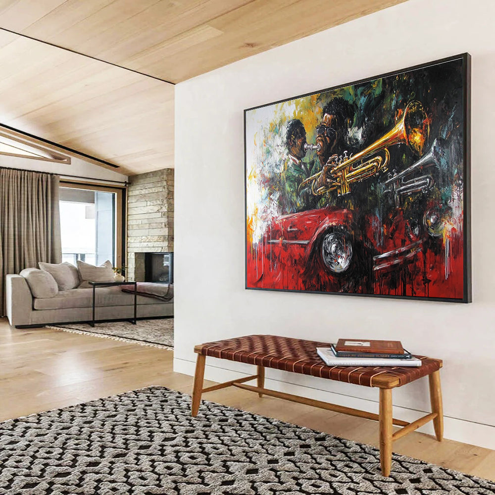 Jazz Musicians and Car Abstract Painting with Vibrant Colors DYP273