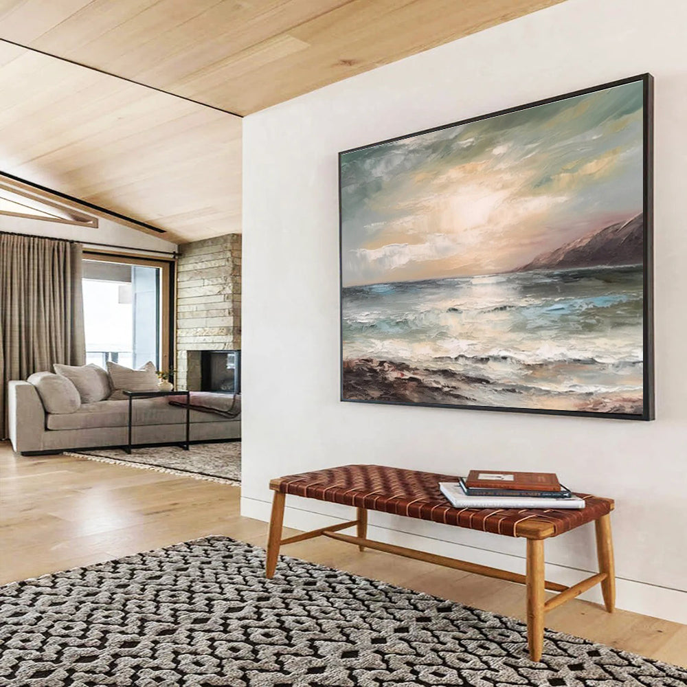 Coastal Sunset Abstract Painting with Subtle Color Blends THY316
