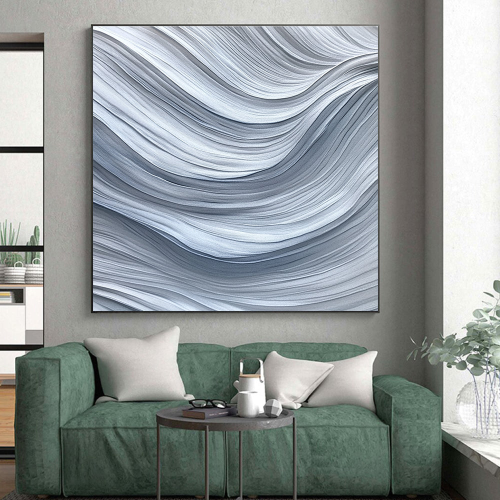 Gray and White Wave Abstract Painting with Flowing Textures GER075