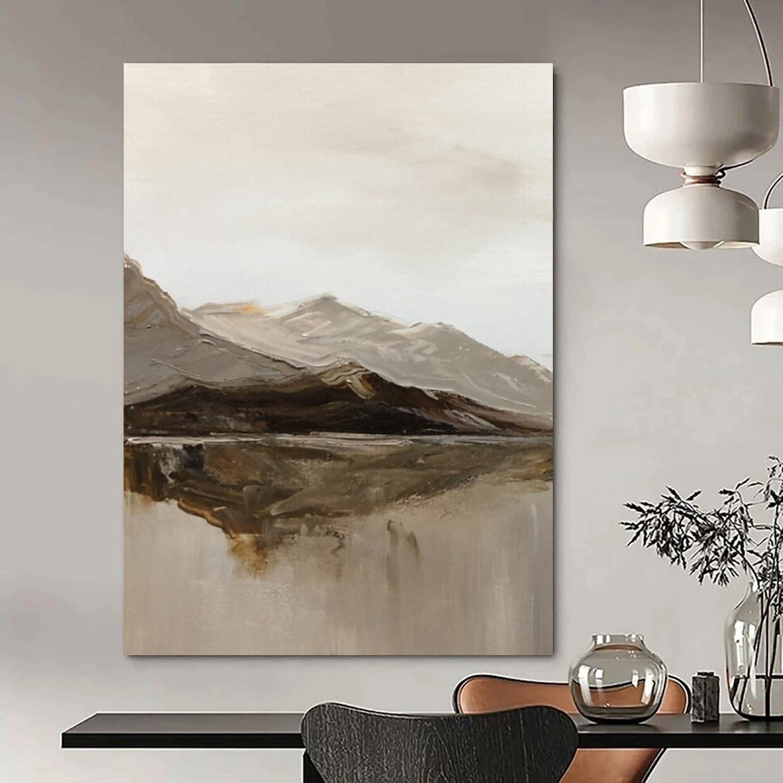 Mountain and Lake Reflection Abstract Painting ADGE358