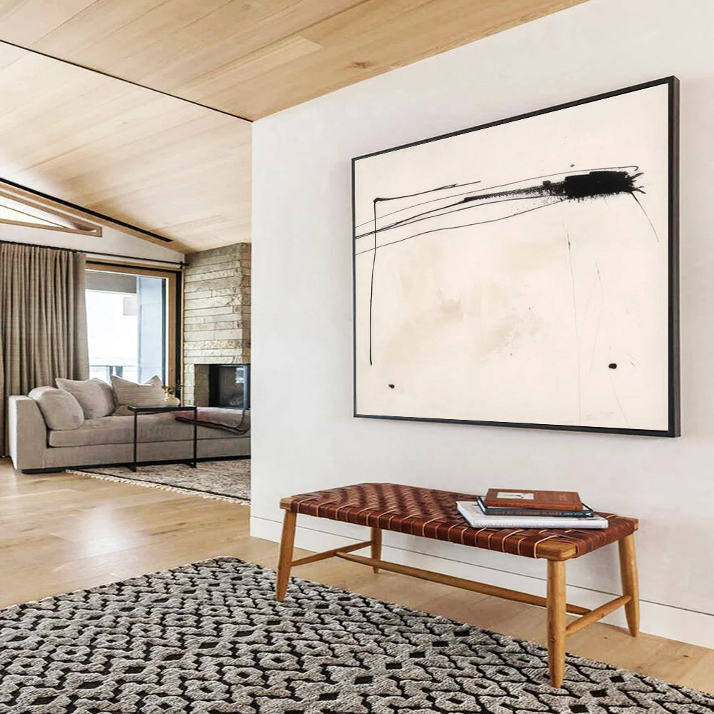 Black White Minimalist Line Abstract Painting THY056