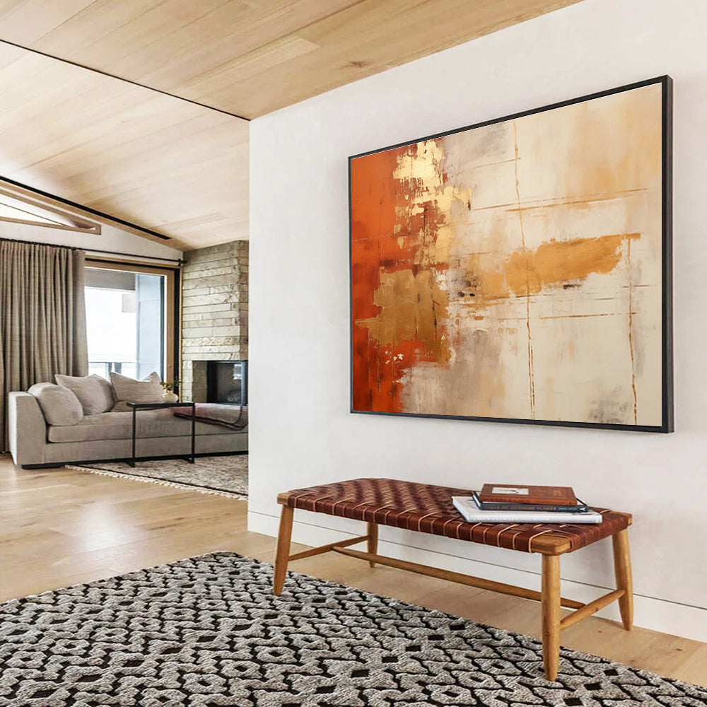 Orange Gold and White Abstract Painting THY093