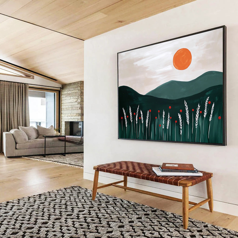Minimalist Landscape - Sun and Mountains Abstract Painting DYP057