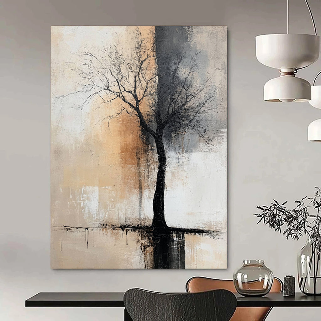 Large abstract painting featuring neutral colors in muted gray and beige tones, perfect for elevating any modern space.STSC492