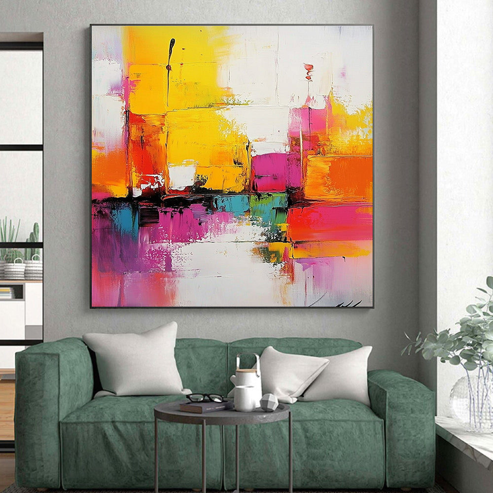 Colorful Block Abstract Painting with Vibrant Geometric Shapes GER656