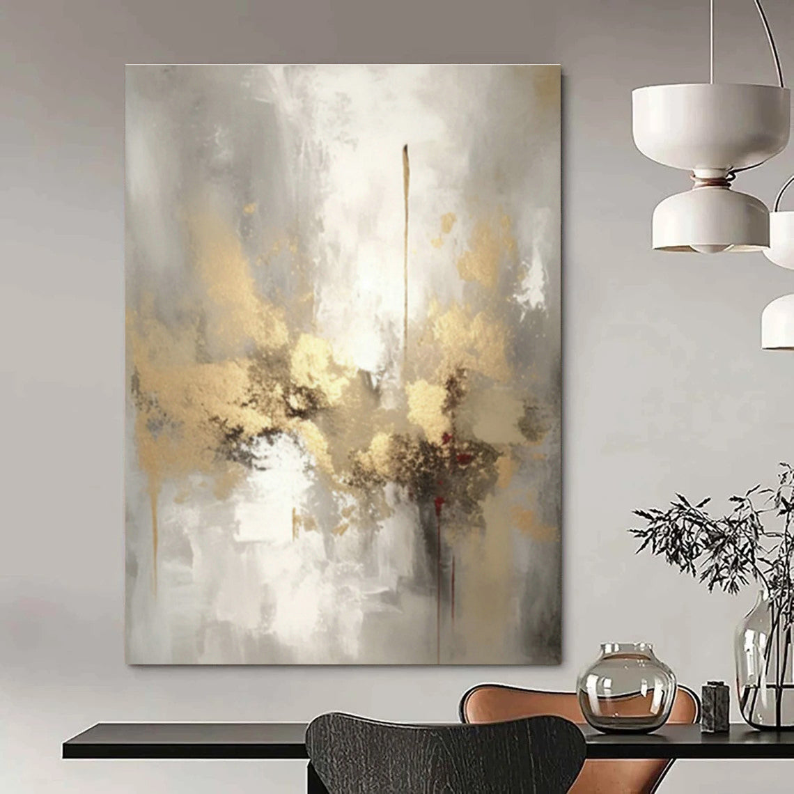 Oversized Abstract Hand - Painted Murals for Office Reception Area Feature Columns & Bedroom Alcove Built - in Shelves DLZ0860