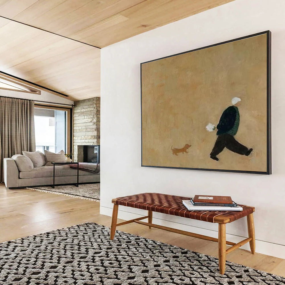 Brown - toned Figure and Dog Simple Abstract Painting THY109