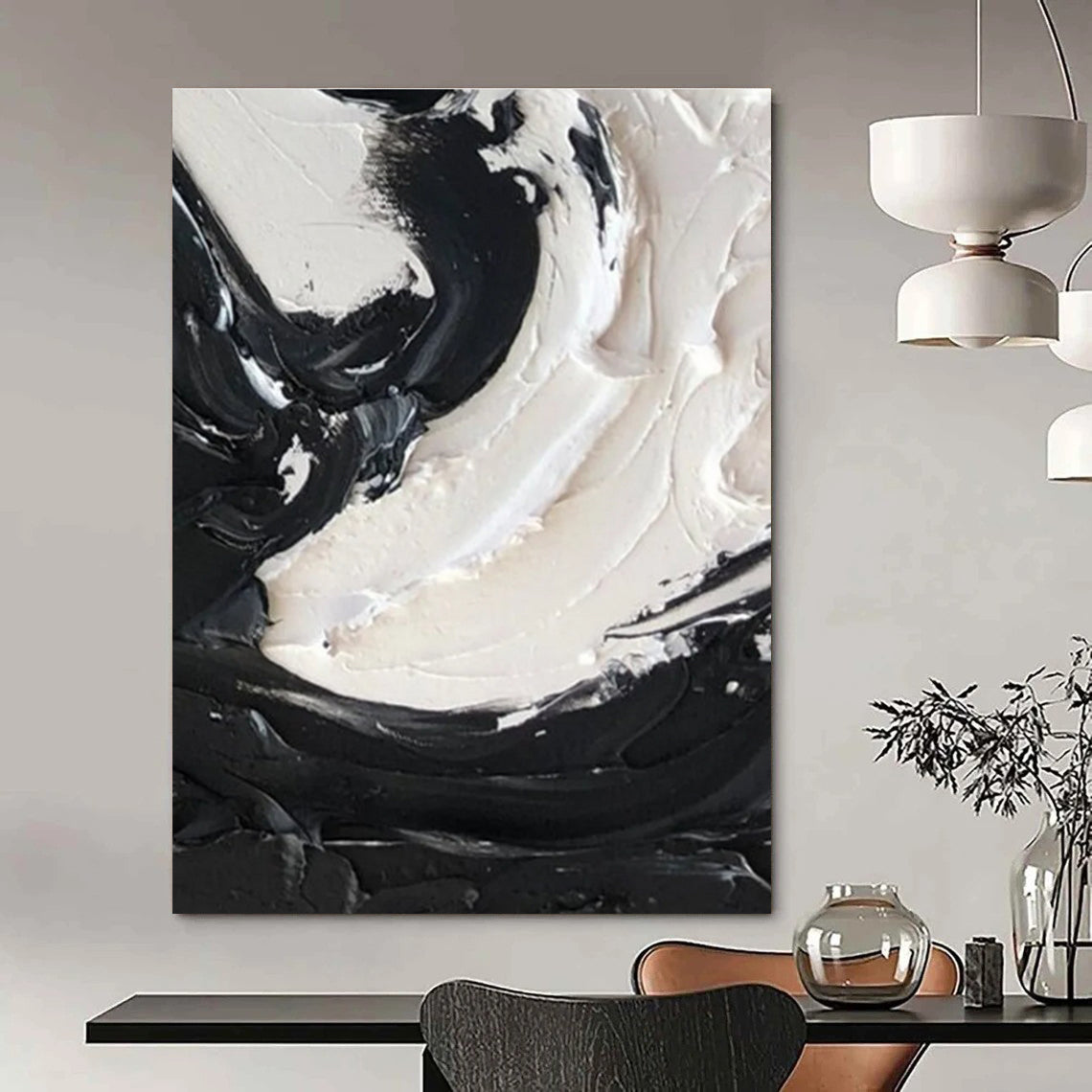 Black and White Intricate Swirl Textured Abstract Painting ADGE385