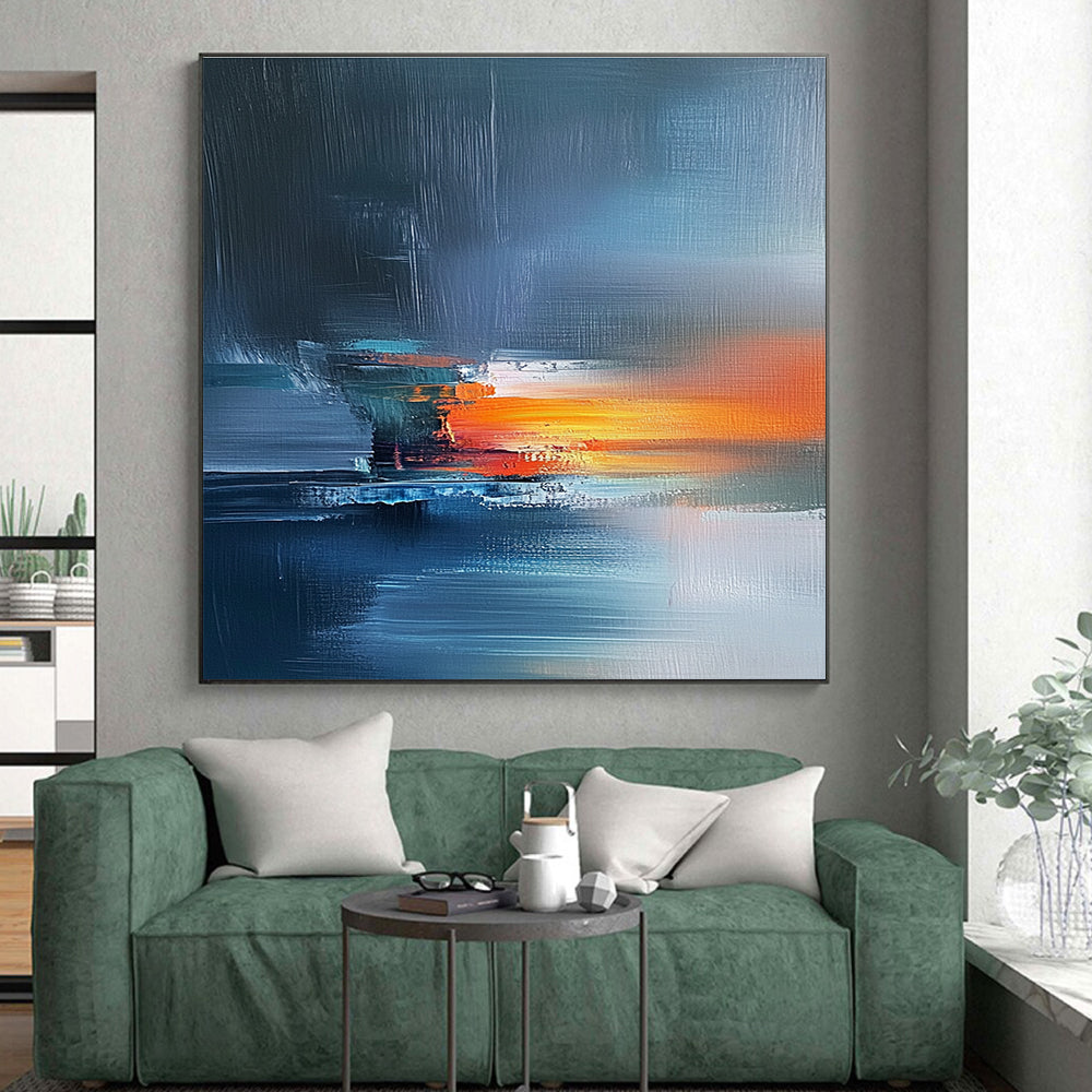 Blue and Orange Abstract Painting with Coastal Vibes GER472