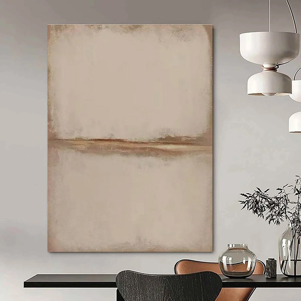 Beige Minimalist Abstract Painting with Subtle Line ADGE494